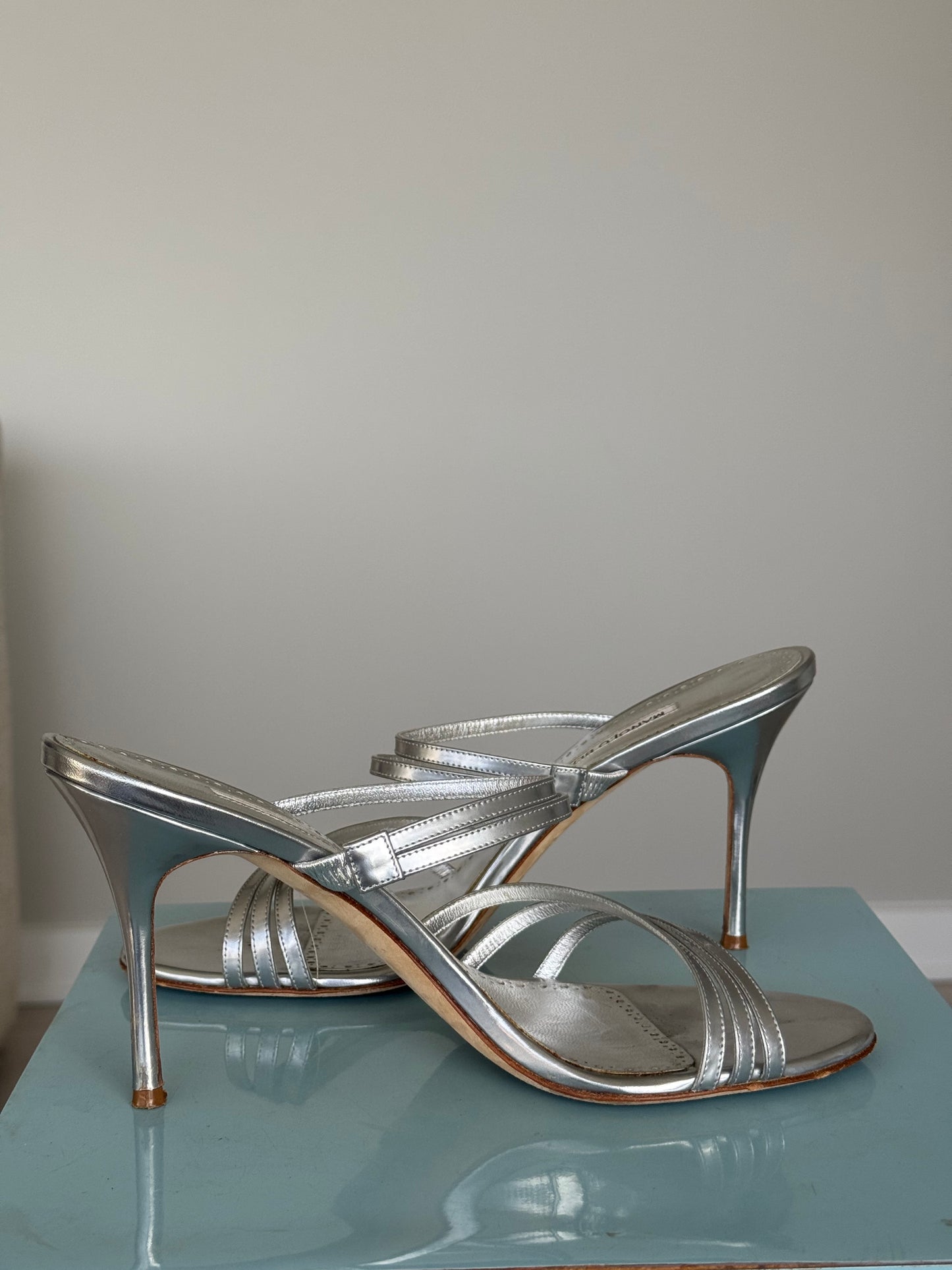 Manolo Blahnik Silver Strappy Heels