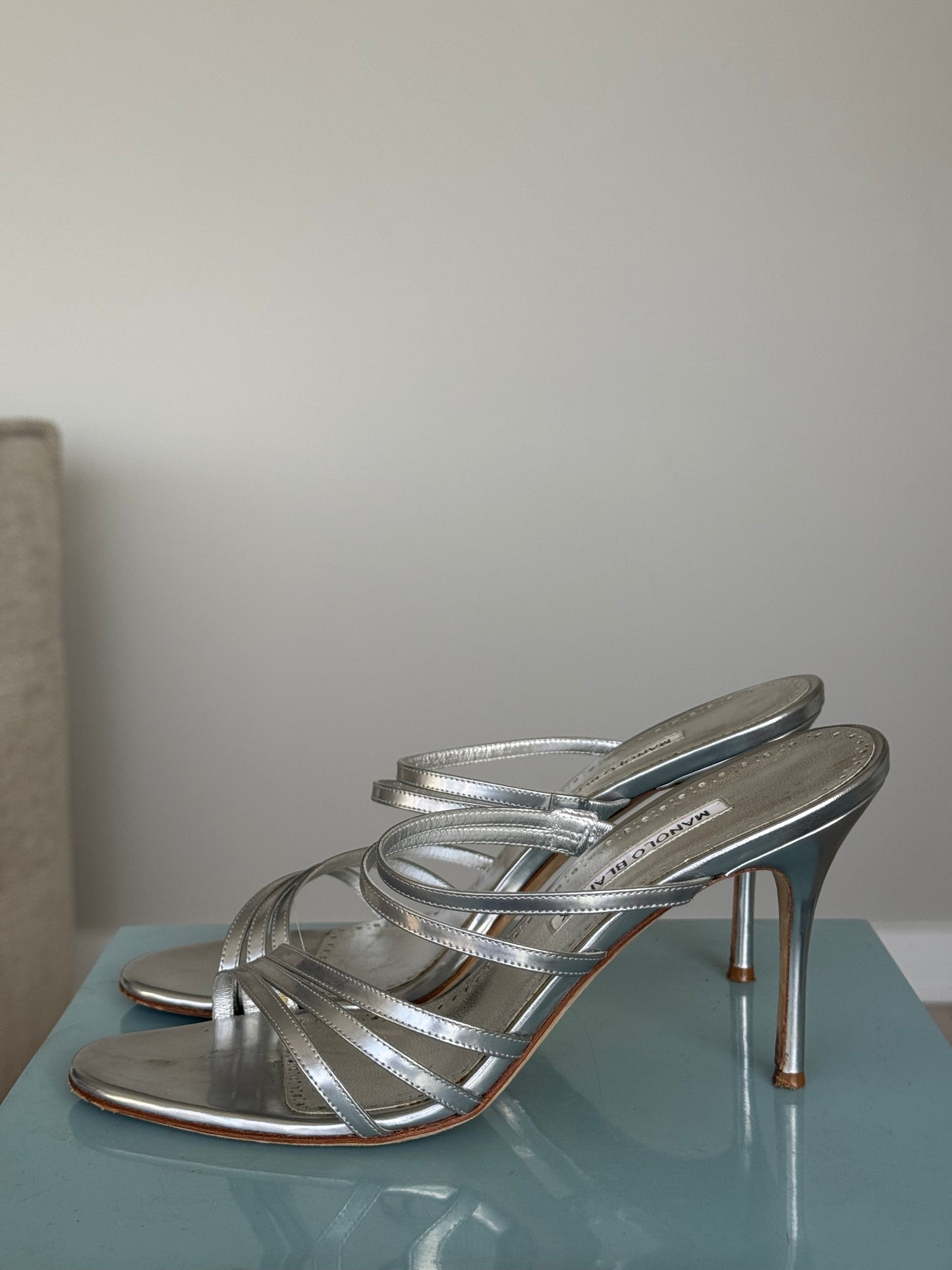 Manolo Blahnik Silver Strappy Heels