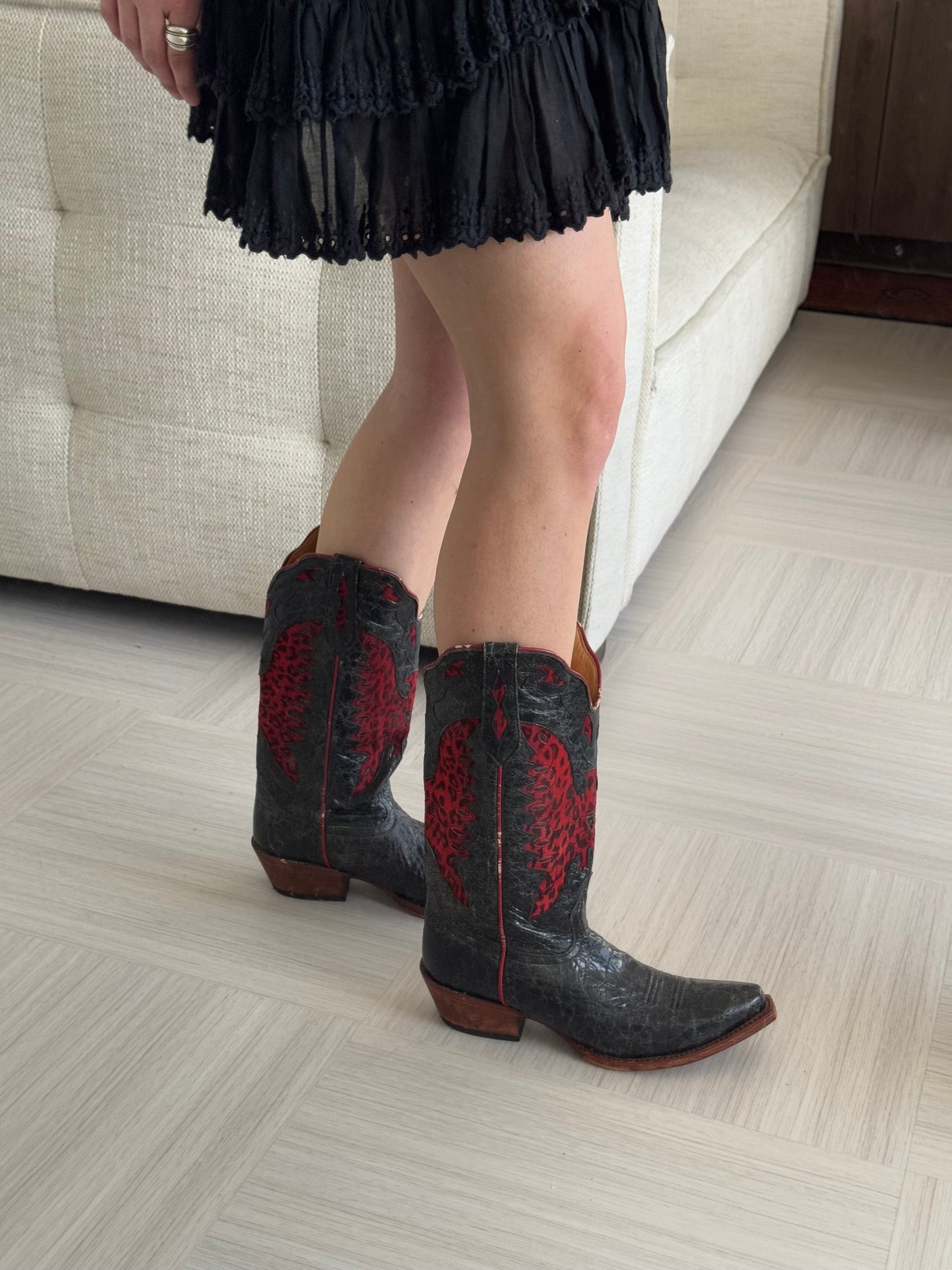 Black & Red Cowboy Boots