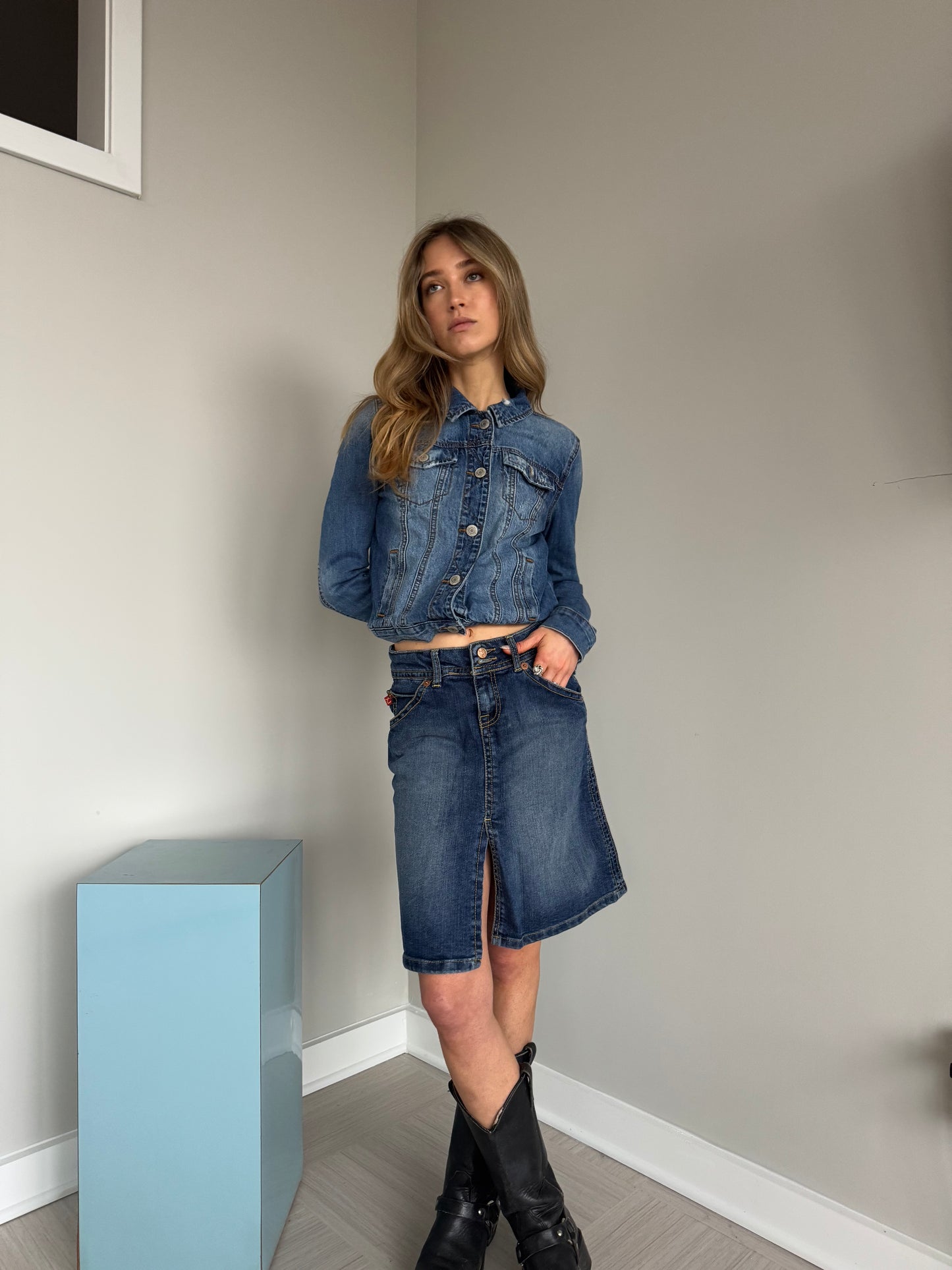 Italian Denim Knee Length Skirt