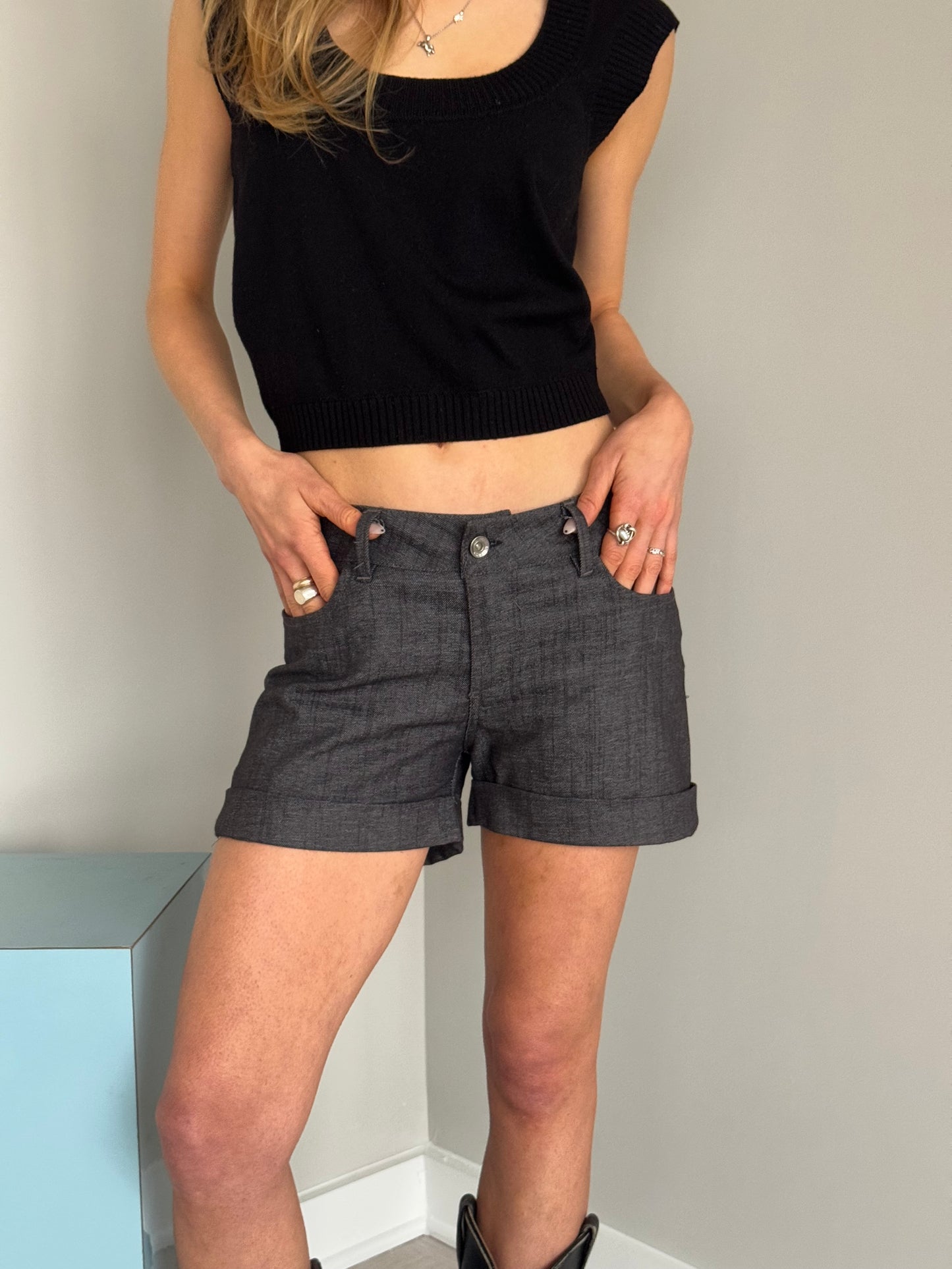 Italian Dark Wash Denim Shorts w/ Sequins